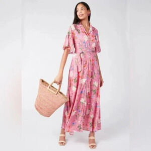 Abbey Glass NWOT Button Front Charlotte Gown in Pink Tossed Floral Size‎ XS